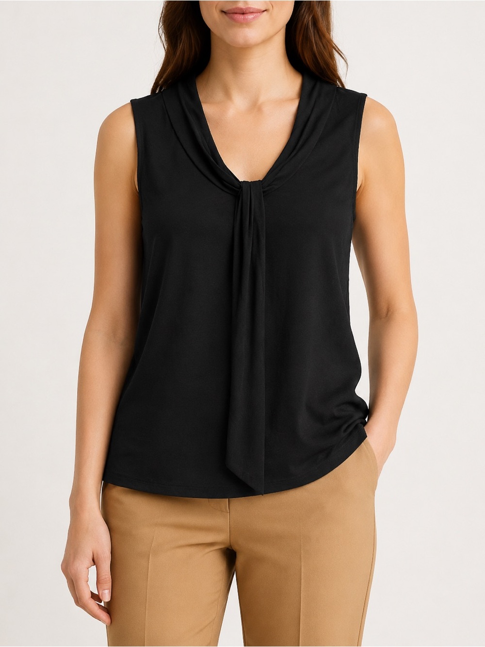 Ann Taylor Black Sleeveless Tie-Front Tank Top